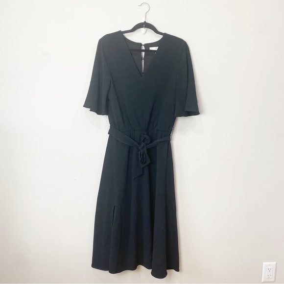 Dress The Population Lydia Dress Black Flutter Sleeve Midi Slit - Picture 3 of 12